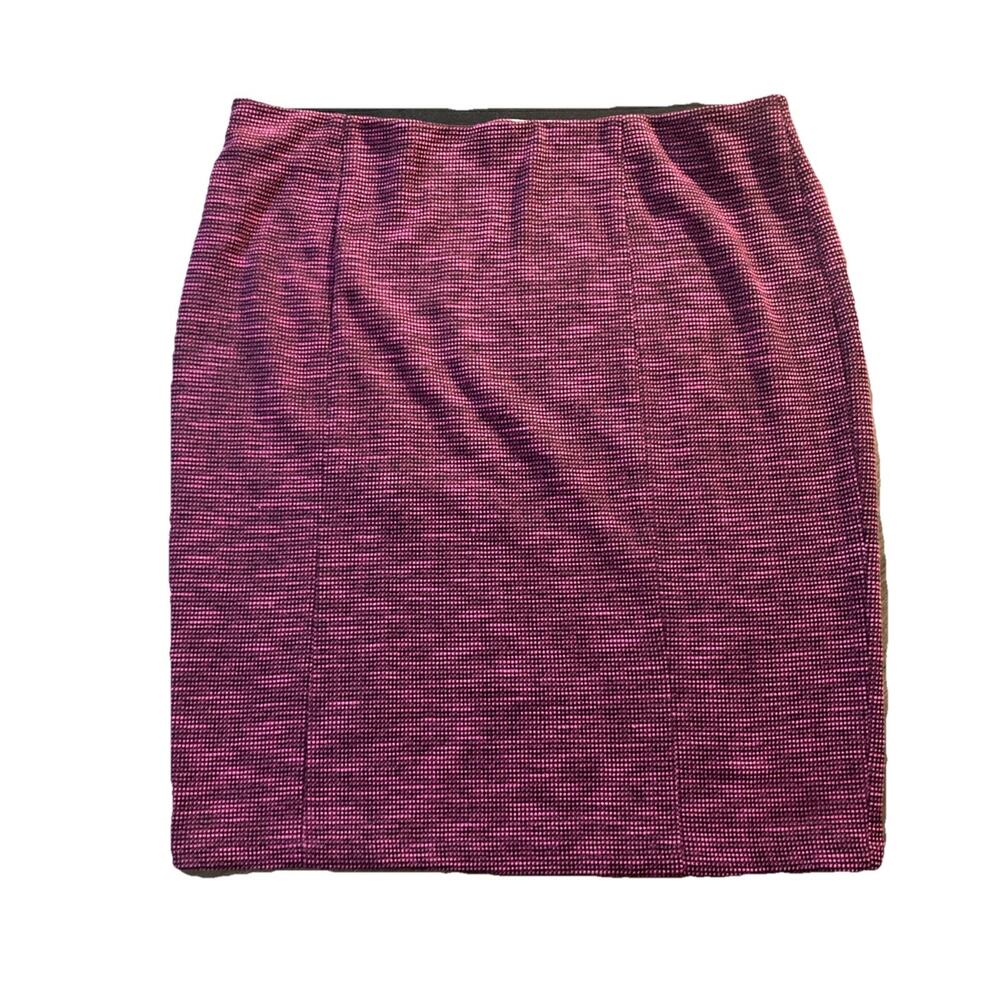 ELLE Pencil Skirt Womens XL Pink Black Woven Knit Contoured-Waistband High Rise